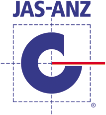 JAS-ANZ certification mark: blue 'C' with a red horizontal line.